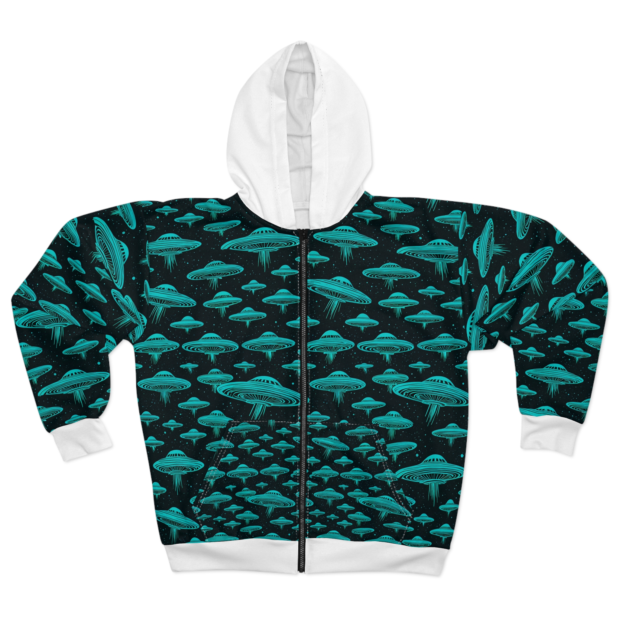 Cosmic UFO Unisex Zip Hoodie - Stylish & Fun Outerwear