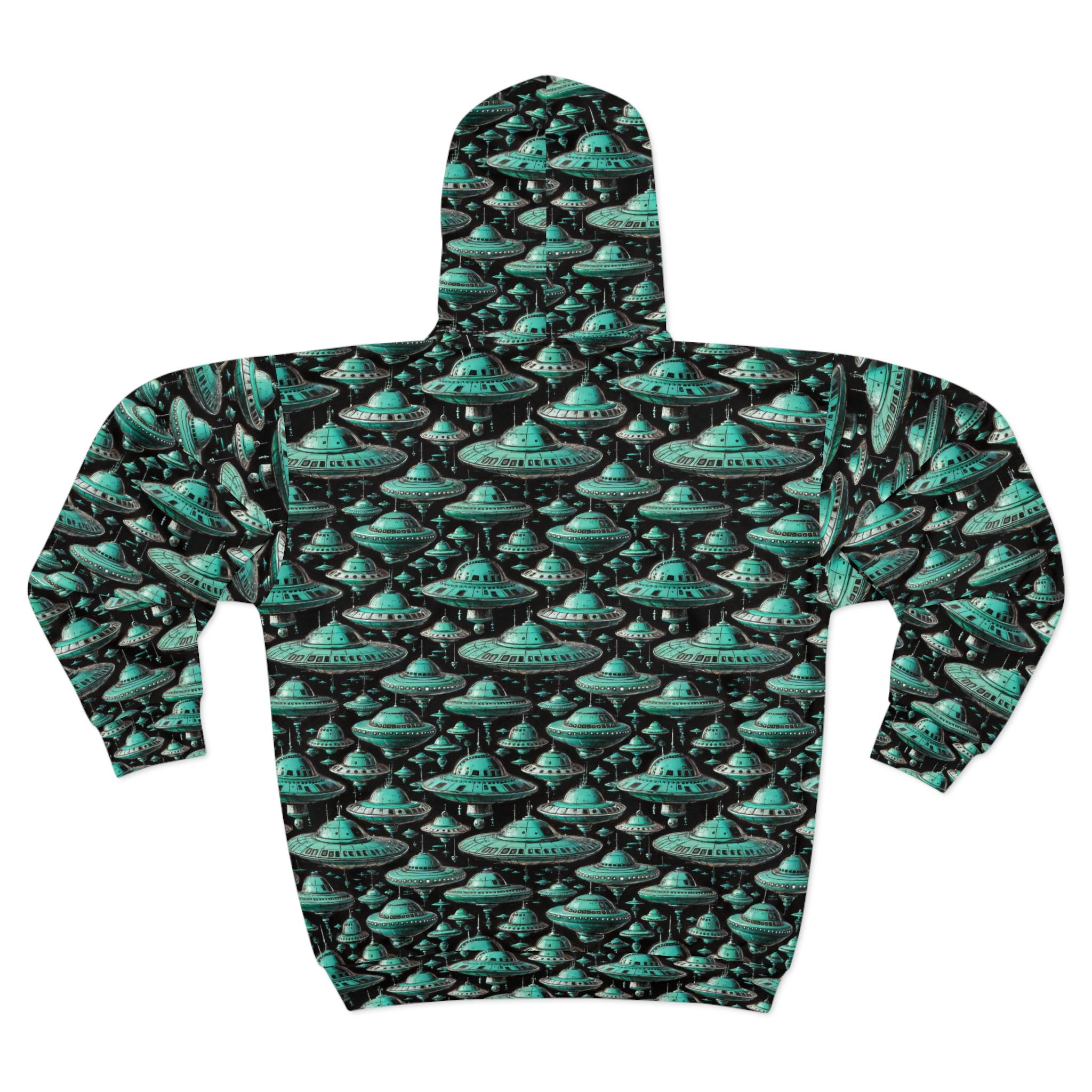 Turquoise UFO Unisex Zip Hoodie – Perfect for Sci-Fi Lovers & Casual Style - Image 2